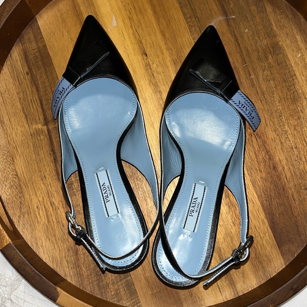 Black and blue short Prada heels